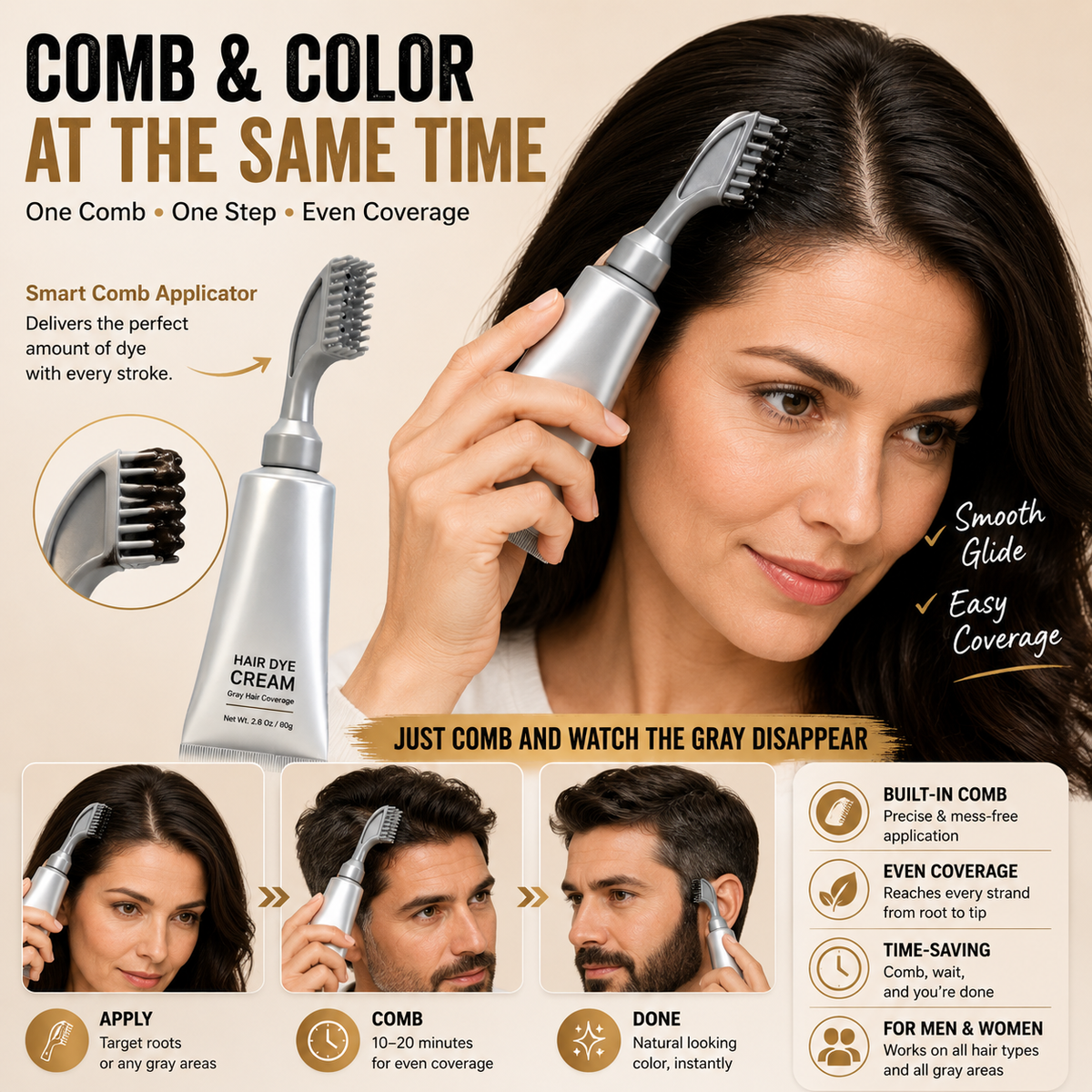 🔥Instant Gray Coverage Hair Dye Comb – Easy, Mess-Free Root Touch-Up for Men & Women