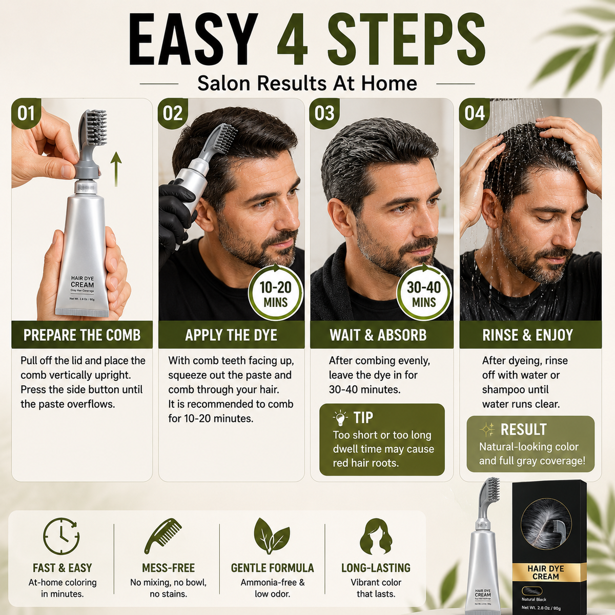 🔥Instant Gray Coverage Hair Dye Comb – Easy, Mess-Free Root Touch-Up for Men & Women