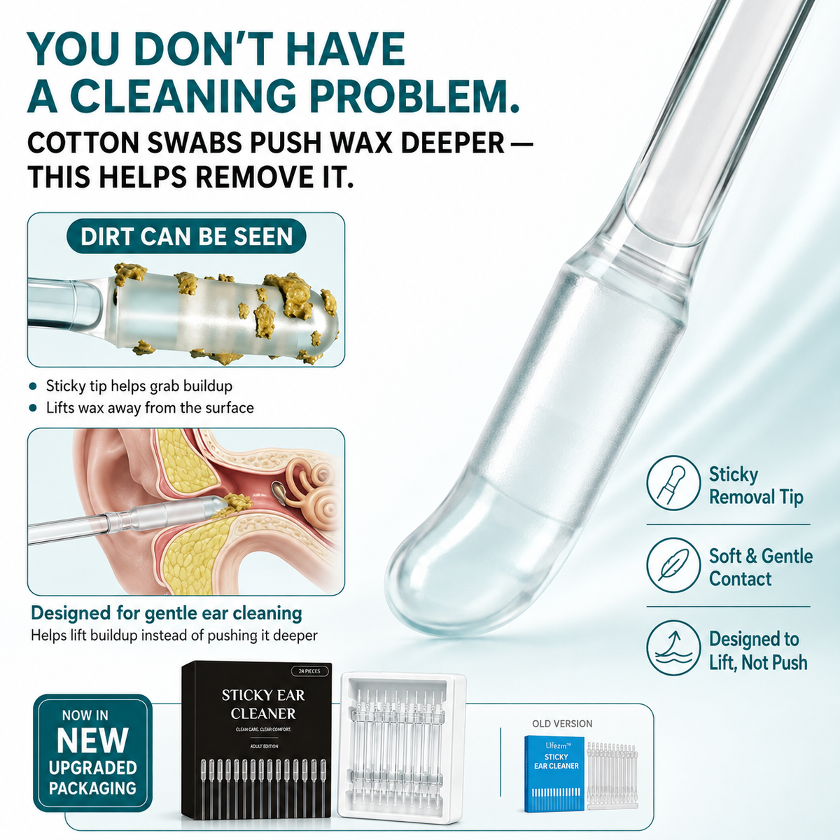 Dual-Ended Sticky Ear Cleaner – Lift Wax Out, Don’t Push It Deeper