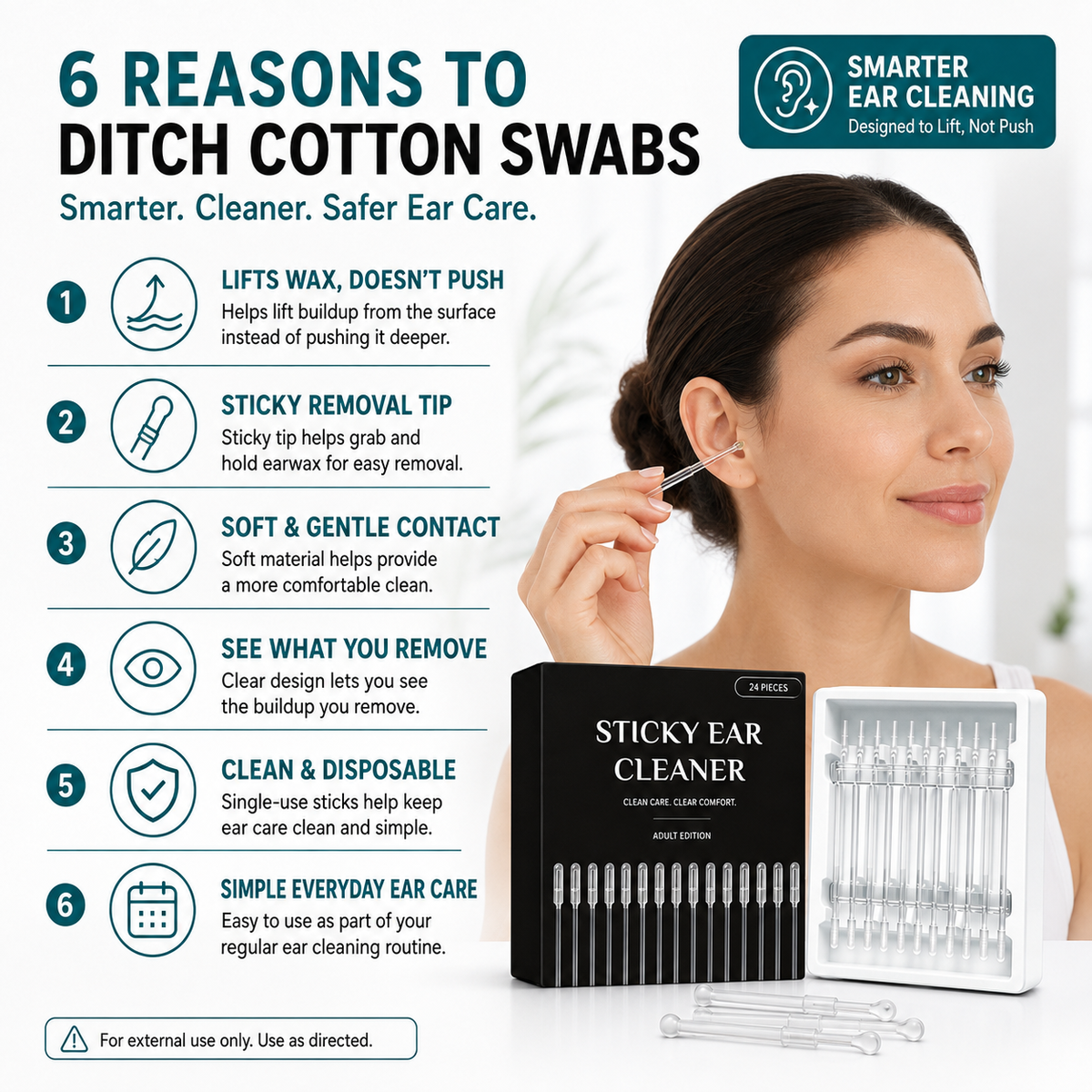 Dual-Ended Sticky Ear Cleaner – Lift Wax Out, Don’t Push It Deeper