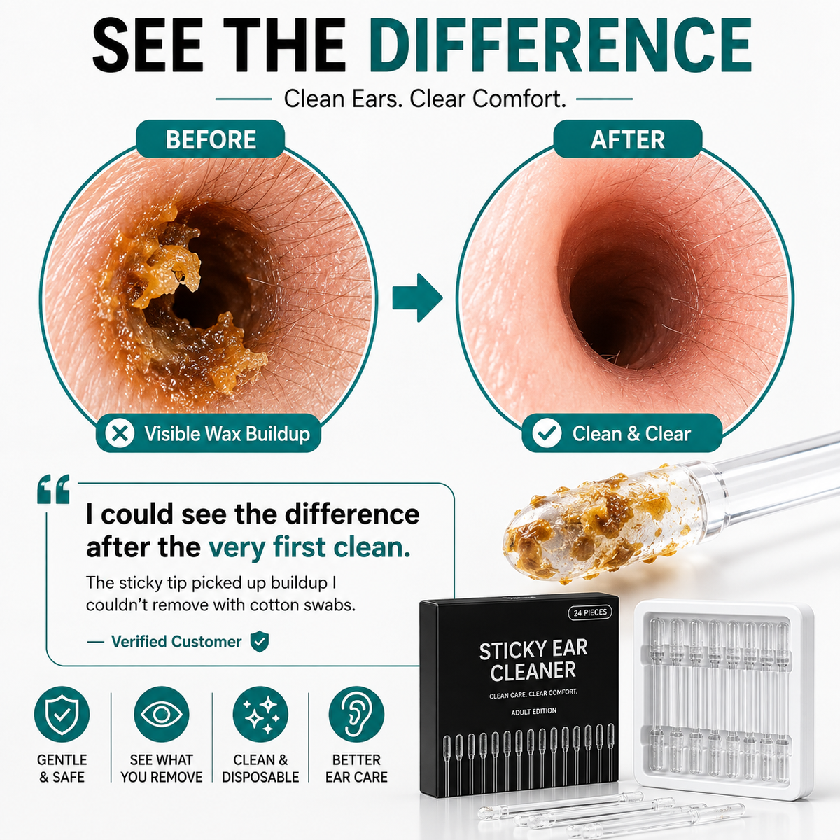 Dual-Ended Sticky Ear Cleaner – Lift Wax Out, Don’t Push It Deeper